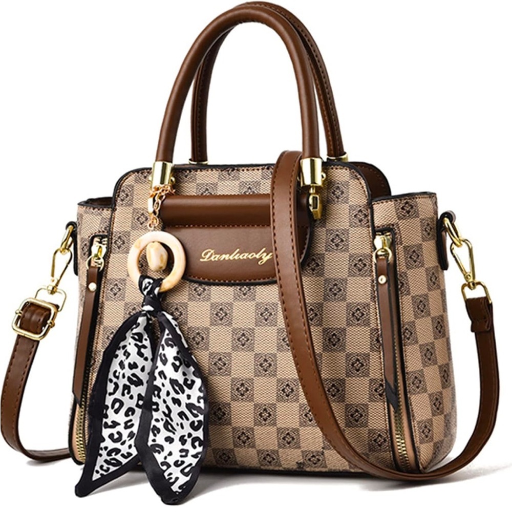 PHEVOS Ladies Khaki Patterned Purse Handbag Satchel Shoulder Bag Top Handle